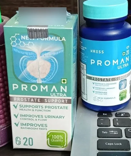 Proman Ultra box and bottle on a desk next to a laptop keyboard